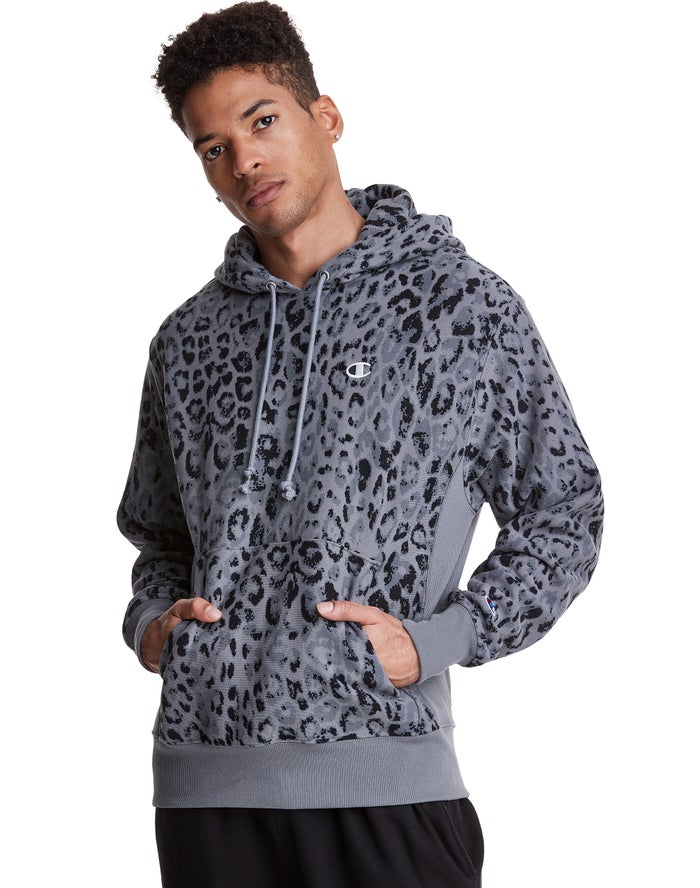 Champion Hoodie Heren - DonkerGrijs - Reverse Weave All Over Print ( 264817-YWB )